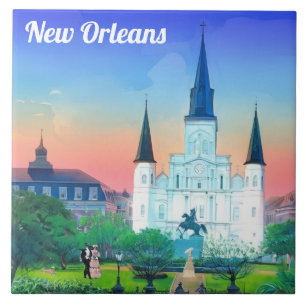 New Orleans St Louis Cathedral at Sunset colourful Ceramic Tile