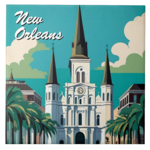 New Orleans St Louis Cathedral Turquoise Blue Ceramic Tile