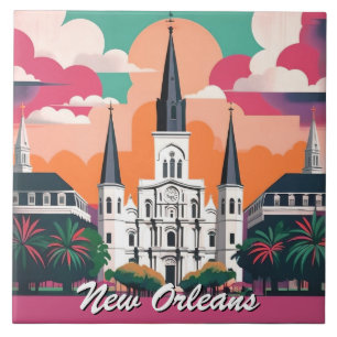 New Orleans St Louis Cathedral Vibrant Sky Ceramic Tile