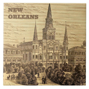 New Orleans St Louis Cathedral Vintage Antique Ceramic Tile