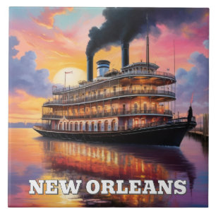 New Orleans Steamboat Riverboat Boat Sunset Cruise Ceramic Tile