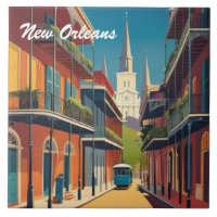 New Orleans Street & St Louis Cathedral Colourful