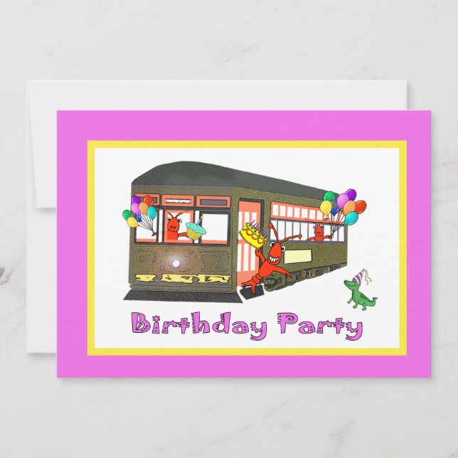 New Orleans Streetcar Birthday (pink) Invitation (Front)