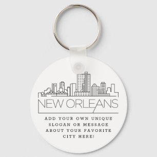 New Orleans Stylised Skyline   Custom Slogan Key Ring