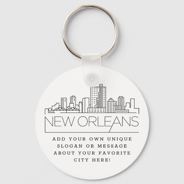 New Orleans Stylised Skyline | Custom Slogan Key Ring (Front)