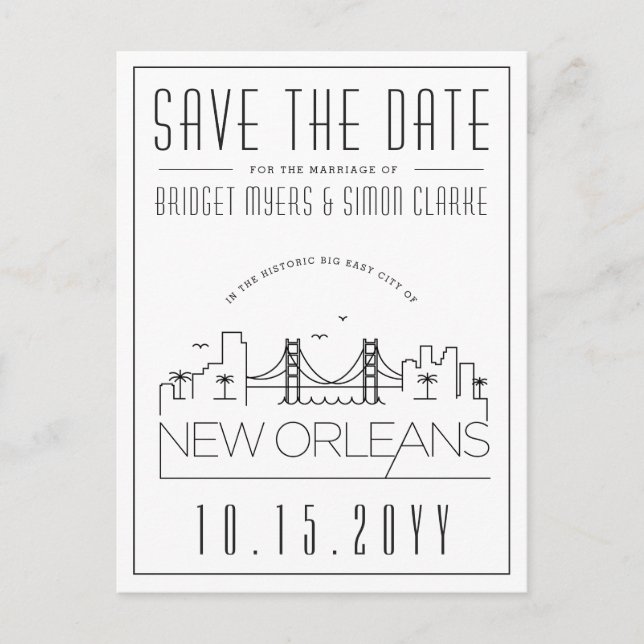 New Orleans | Stylised Skyline Save the Date Postcard (Front)