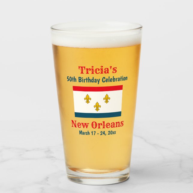 New Orleans Trip Birthday Party Favour Beer Pint Glass (Front Filled)