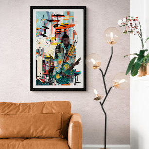 New Orleans Vintage Jazz Club Guitar Player Poster