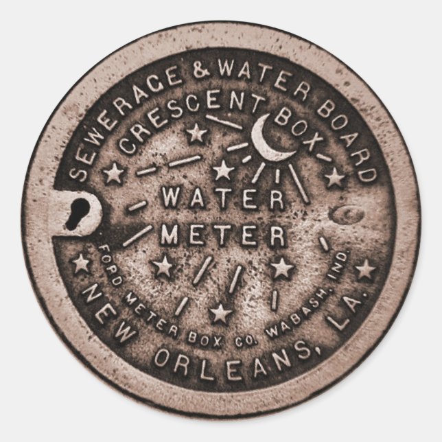 New Orleans Water Metre Cover Classic Round Sticker (Front)