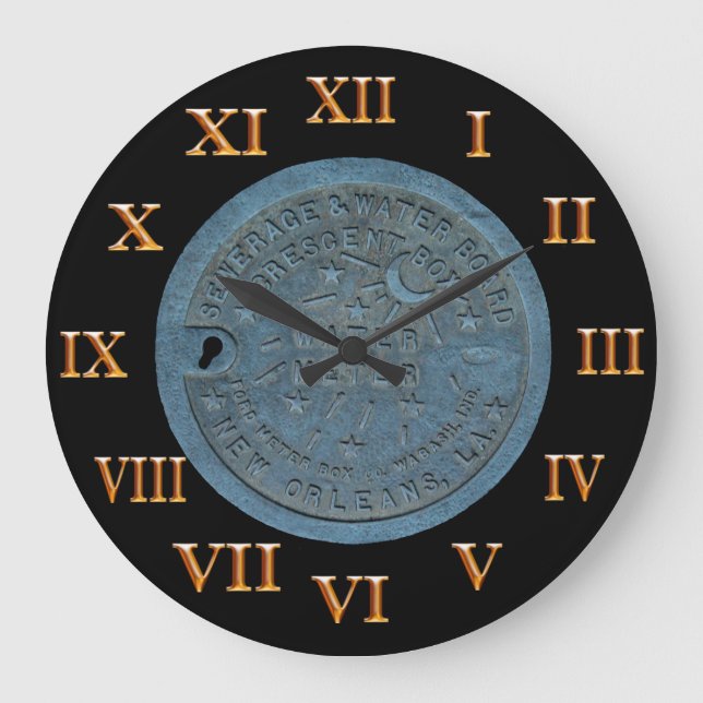 New Orleans Water Metre Gold Roman Numerals Large Clock (Front)