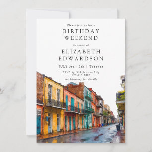 New Orleans Watercolor Birthday Weekend Invitation