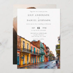 New Orleans Watercolor Destination Photo Wedding Invitation