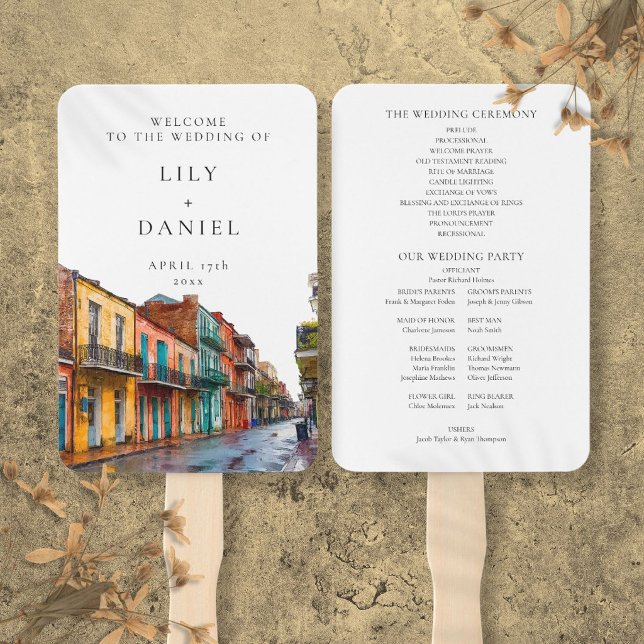 New Orleans Watercolor Wedding Program Hand Fan (New Orleans Watercolor Wedding Program Hand Fan)