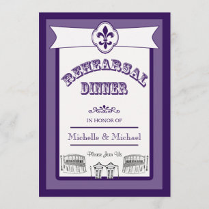 New Orleans Wedding Rehearsal Dinner Purple Invitation