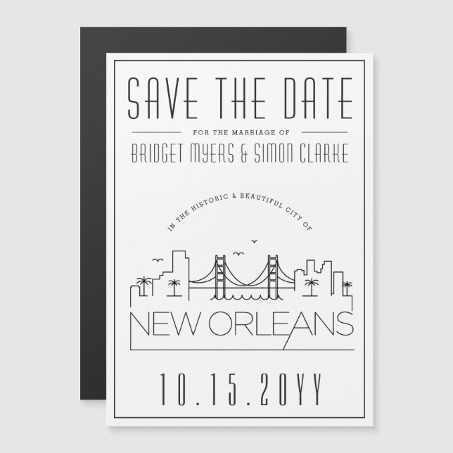 New Orleans Wedding | Stylised Save the Date Magnetic Invitation (Front/Back)