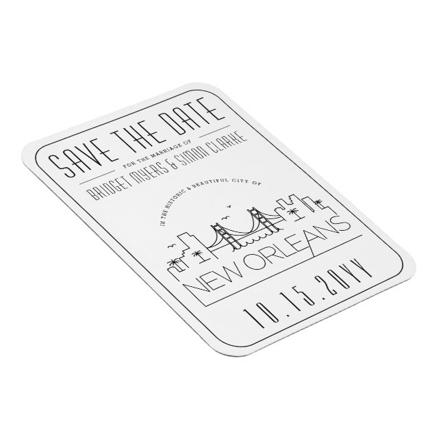 New Orleans Wedding Stylised Skyline Save the Date Magnet (Right Side)