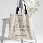 New Orleans Wedding | Stylised Skyline Tote Bag<br><div class="desc">A unique wedding tote bag for a wedding taking place in the city of New Orleans.  This tote features a stylised illustration of the city's unique skyline with its name underneath.  This is followed by your wedding day information in a matching open lined style.</div>