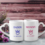 New Parents Blue and Pink Mummy and Daddy Coffee Mug Set<br><div class="desc">His and Hers Mug Set for a new Mummy and Daddy. The design features love hearts wearing a crown in pink and blue - for the king and queen of hearts or, of love. The template is set up for you to edit Mummy and Daddy - for example, you may...</div>