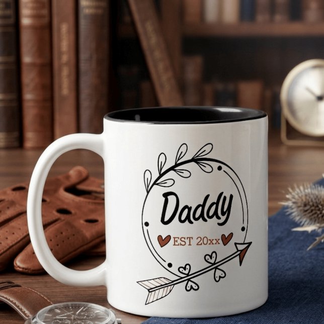 New Parents Daddy Personalised established year Two-Tone Coffee Mug (Creator Uploaded)