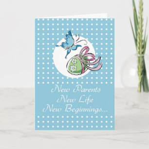 New Parents Easter Butterfly Egg, with Daisies and Holiday Card