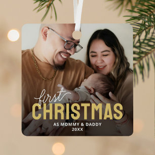 New Parents First Christmas Photo Metal Tree Decoration