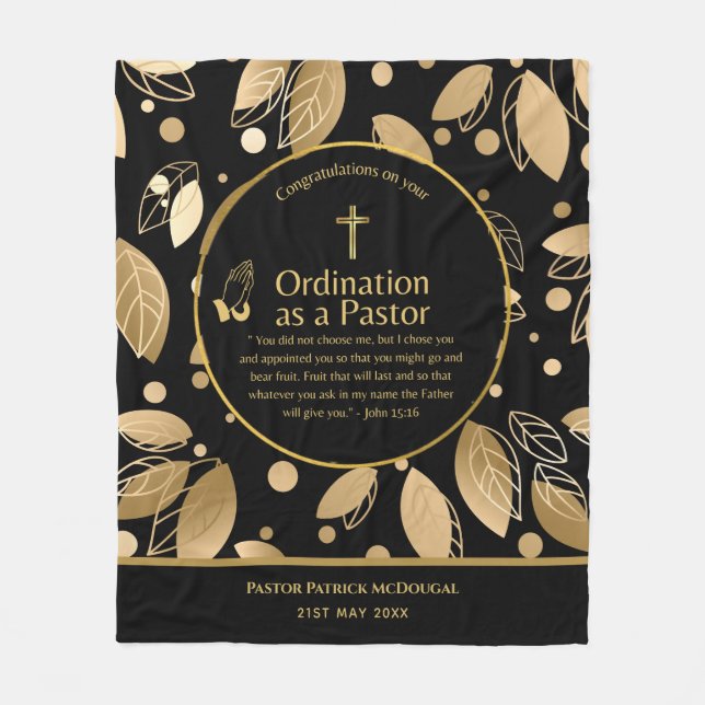 NEW PASTOR Ordination Newly Ordained Custom TEXT Fleece Blanket (Front)