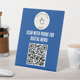 NEW! Pedestal Sign - 8"X10" - QR Code Menu - Blue