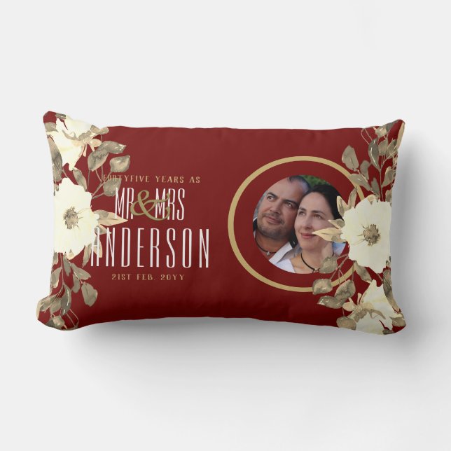 NEW PHOTO Wedding Anniversary ANY Milestone Floral Lumbar Cushion (Front)