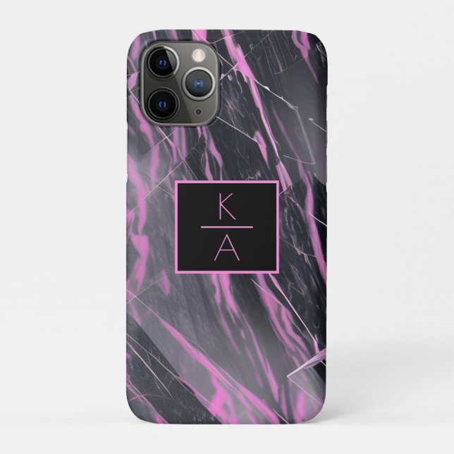 New Pink and Black Marble Monogram Iphone case (Back)