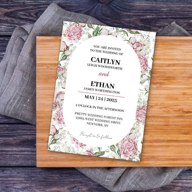 New Pink Flower Elegant Ivory Floral Wedding Invitation (Creator Uploaded)