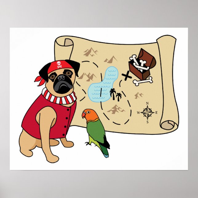 NEW!  Pirate Pug Design - Add your own caption. Poster (Front)