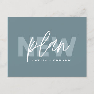 New plan modern typography wedding change the date announcement postcard