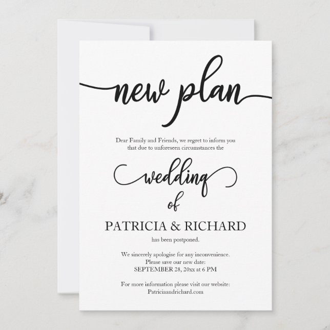 New Plan Postponed Wedding Announcement (Front)