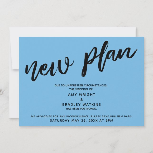 New Plan Postponed Wedding Classic Blue Card (Front)