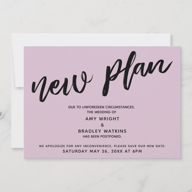 New Plan Postponed Wedding Light Mauve Pink Card (Front)