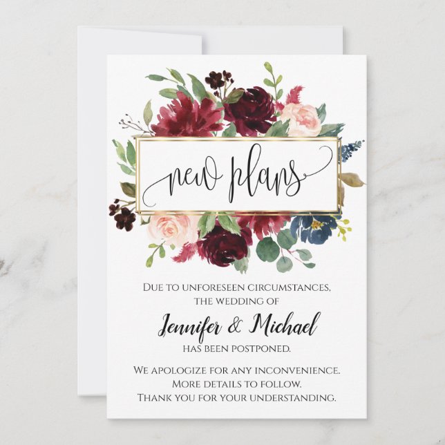 New Plans Postponed Cancelled Floral Announcement (Front)