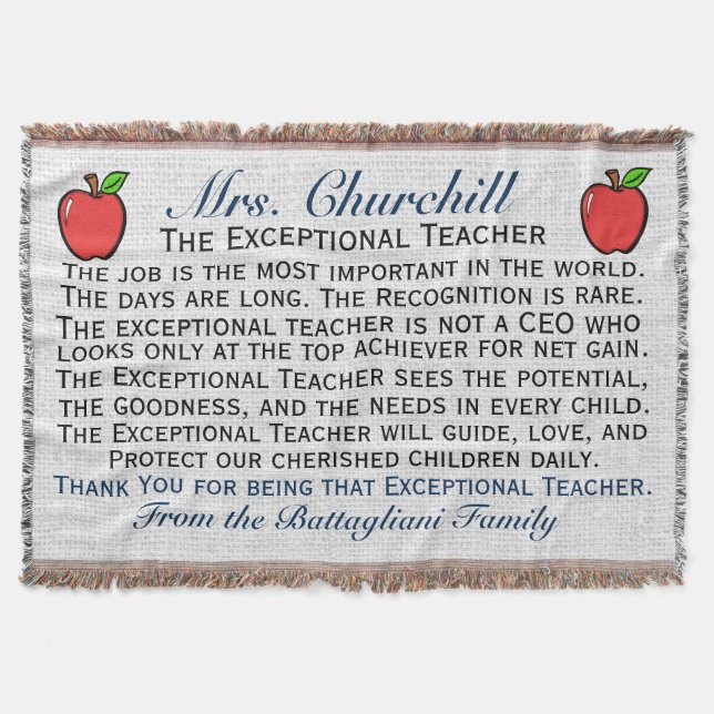 NEW Popular EXCEPTIONAL Teacher Thank You Throw (Front)