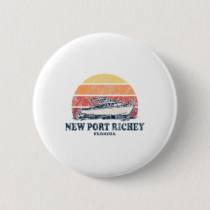 New Port Richey Fl Vintage Boating 70s Retro Boat 6 Cm Round Badge