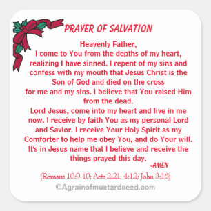 New! PRAYER OF SALVATION Christmas Square Sticker