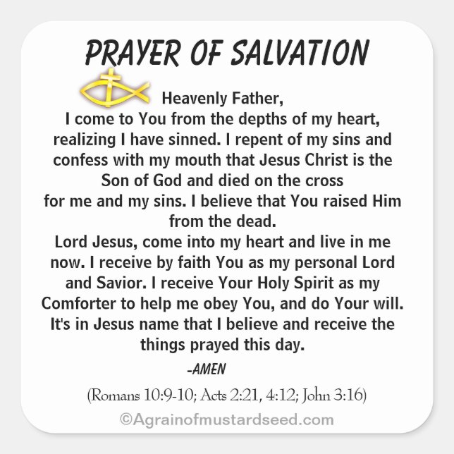 New! PRAYER OF SALVATION Stick with Jesus! Square  Square Sticker (Front)