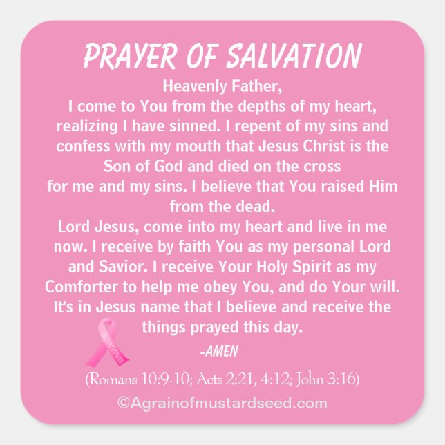 New! PRAYER OF SALVATION Stick with Jesus Square Sticker (Front)