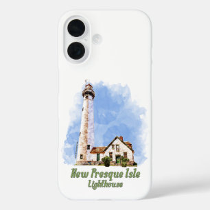 New Presque Isle Lighthouse Watercolor - Michigan iPhone 16 Case