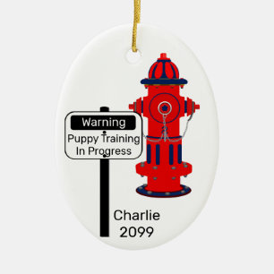 New Puppy Training Fire Hydrant Christmas Ceramic Ornament
