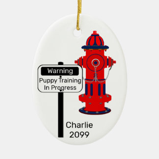 New Puppy Training Fire Hydrant Christmas Ceramic  Ornament