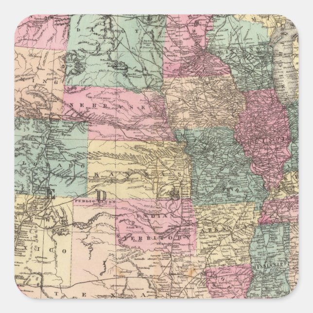 New rail road map of the United States Square Sticker (Front)