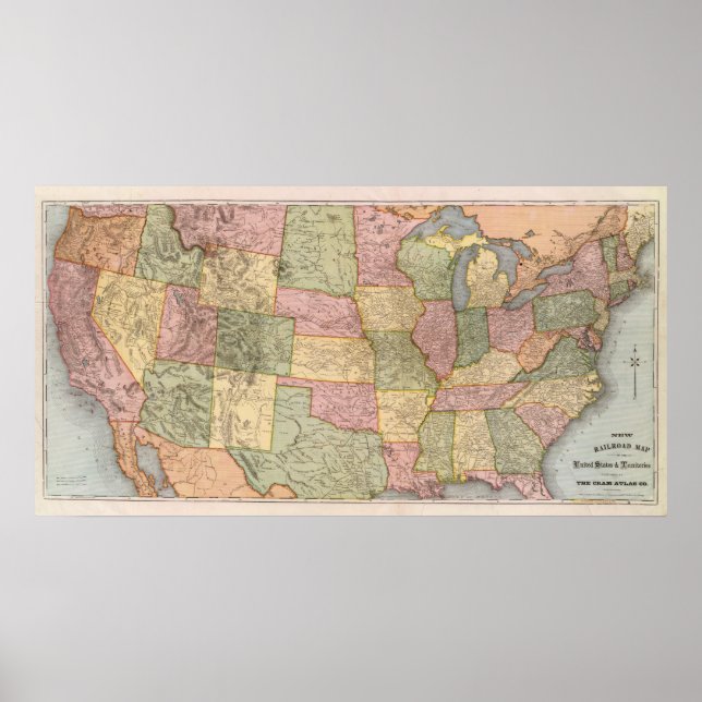 New Railroad Map of the United States Poster (Front)