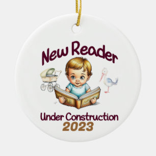 New Reader Under Construction Ceramic Ornament