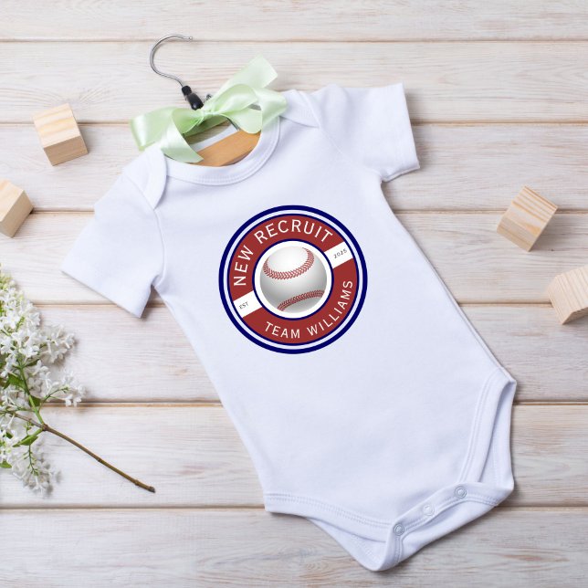 "New Recruit" Custom family name baseball logo Baby Bodysuit (Creator Uploaded)