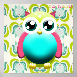 New Retro Green Owl Poster