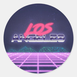 New Retro Wave LA Mountains Classic Round Sticker